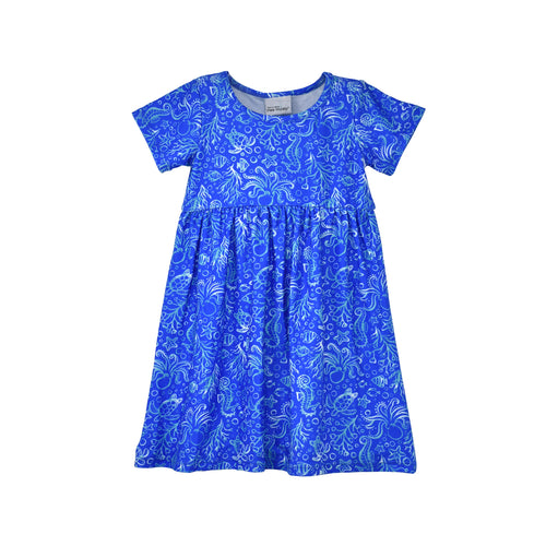 Flap Happy- UPF 50+ Laya Short Sleeve Tee Dress- Calypso Sea (2-6)