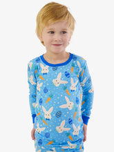 Load image into Gallery viewer, RuggedButts- SoftSnooze™ Kids Bamboo Viscose Blue Bow Tie Bunnies Long Sleeve Pajama Set