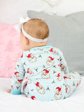 Load image into Gallery viewer, RuffleButts - SoftSnooze™ Baby Bamboo Viscose Blue Dear Santa Convertible One Piece Footie Pajama (NB-24M)