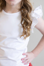 Load image into Gallery viewer, White S/S Ruffle Tee
