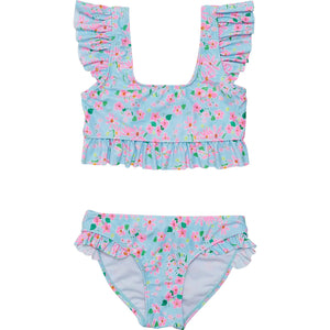 Snapper Rock- Daisy Chain Frilled Crop Bikini (Blue, 1Y-4Y)