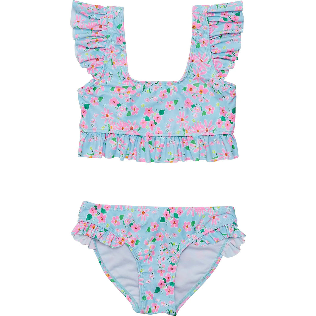 Snapper Rock- Daisy Chain Frilled Crop Bikini (Blue, 1Y-4Y)