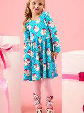 Load image into Gallery viewer, RuffleButts - Girls Pink Santa Joy Patterned Footless Ruffle Tights (6m-4t)