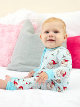 Load image into Gallery viewer, RuffleButts - SoftSnooze™ Baby Bamboo Viscose Blue Dear Santa Convertible One Piece Footie Pajama (NB-24M)