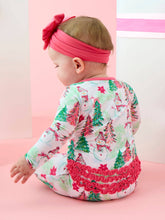 Load image into Gallery viewer, RuffleButts - SoftSnooze™ Baby Girls Bamboo Viscose Pink Snowman Grove Footed Ruffle One Piece Pajama (3m-24m)