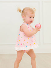 Load image into Gallery viewer, RuffleButts- Baby Girls Pink Bunny Stripe Cotton Gauze Swing Top &amp; Bloomer Set (3m-24m)