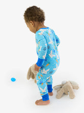 Load image into Gallery viewer, SoftSnooze™ Baby Bamboo Viscose Blue Bow Tie Bunnies Convertible One Piece Footie Pajama (3m-24m)