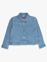 Load image into Gallery viewer, Ruffle Butts- Light Wash Stretch Denim Ruffle Jacket (6m-10Y)