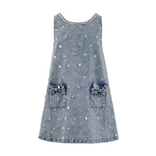 Load image into Gallery viewer, Lola and the Boys- Crystal Heart Denim Bow Dress (2-10)