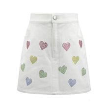 Load image into Gallery viewer, Lola and the Boys- Rainbow Crystal Hearts Denim Skirt (2T-8)