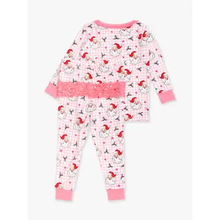 Load image into Gallery viewer, RuffleButts - Softsnooze™ Toddler Girls Bamboo Viscose Pink Dear Santa Ruffle Long Sleeve Pajama Set with Signature Rear Ruffles (12/18m-4)