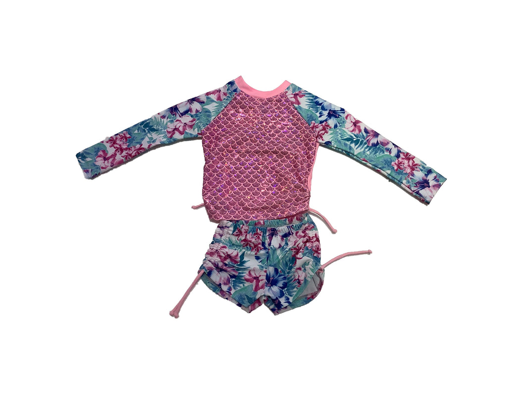Shebop- Two Piece Rashguard Set (Floral Pink, XS-L)