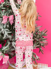 Load image into Gallery viewer, RuffleButts - Softsnooze™ Toddler Girls Bamboo Viscose Pink Dear Santa Ruffle Long Sleeve Pajama Set with Signature Rear Ruffles (12/18m-4)