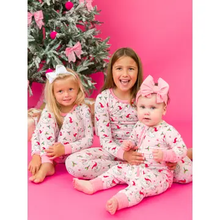 Load image into Gallery viewer, RuffleButts - Softsnooze™ Toddler Girls Bamboo Viscose Pink Dear Santa Ruffle Long Sleeve Pajama Set with Signature Rear Ruffles (12/18m-4)