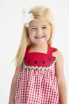 Load image into Gallery viewer, Beaufort Bonnet-Nancy's Novelty Set- Woven Dyed Yarn: Richmond Red Gingham/Richmond Red/Watermelon (6m-24m)