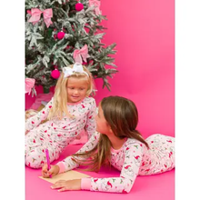 Load image into Gallery viewer, RuffleButts - Softsnooze™ Toddler Girls Bamboo Viscose Pink Dear Santa Ruffle Long Sleeve Pajama Set with Signature Rear Ruffles (12/18m-4)