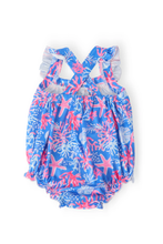 Load image into Gallery viewer, Mila &amp; Rose- Ruffle Cross Back Romper: Coral Cove (3m-24m)