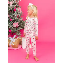 Load image into Gallery viewer, RuffleButts - Softsnooze™ Toddler Girls Bamboo Viscose Pink Dear Santa Ruffle Long Sleeve Pajama Set with Signature Rear Ruffles (12/18m-4)