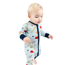 Load image into Gallery viewer, Emerson and Friends: Play Ball Baseball Bamboo Convertible Baby Pajamas (0m-24m)