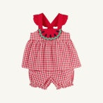 Load image into Gallery viewer, Beaufort Bonnet-Nancy's Novelty Set- Woven Dyed Yarn: Richmond Red Gingham/Richmond Red/Watermelon (6m-24m)