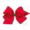 King Holiday Style Pom-Pom Edge Grosgrain Overlay Girls Hair Bow RED W/GRN