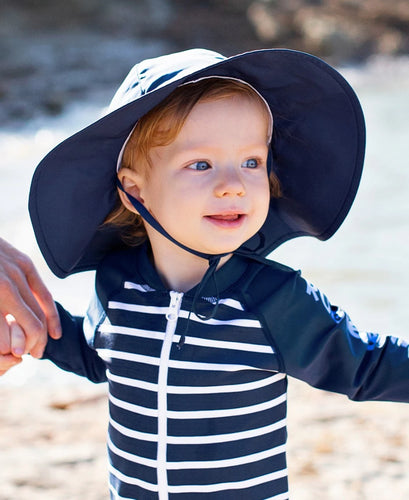 Ruffle Butts- Navy Sun Protective Hat (0-2T)