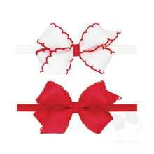 Load image into Gallery viewer, Wee Ones- Two Mini Grosgrain Bows with Moonstitch Edge on Skinny Nylon Band