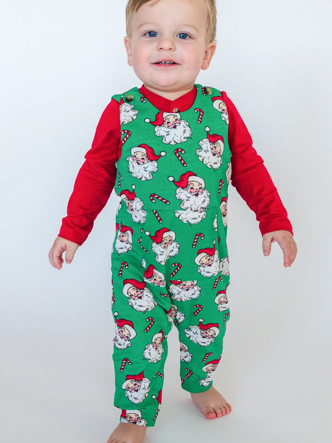 Ruggedbutts- Baby Boys Green Santa Joy Knit Longall Pocket Romper (0-24m)