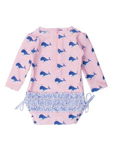 Load image into Gallery viewer, RuffleButts - Baby Girls Pink Whale Friends LS One Piece Swimsuit (0-24m)