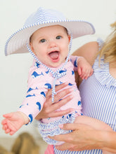 Load image into Gallery viewer, RuffleButts - Baby Girls Pink Whale Friends LS One Piece Swimsuit (0-24m)