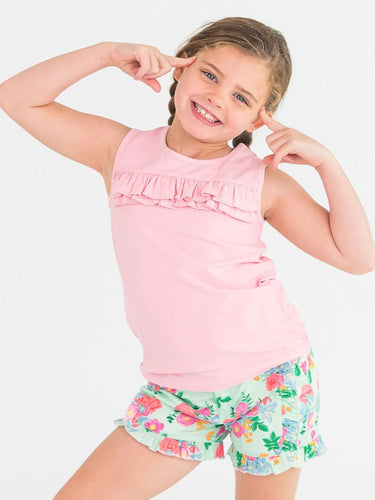 Ruffle Butts- Girls Pink Knit Ruffle Trim Tank (3m-5)