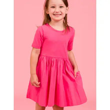 Load image into Gallery viewer, Rufflebutts- Girls Hot Pink Short Sleeve Knit Twirl Dress (2T-7)