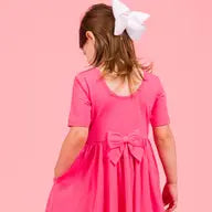 Load image into Gallery viewer, Rufflebutts- Girls Hot Pink Short Sleeve Knit Twirl Dress (2T-7)