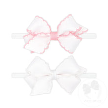 Load image into Gallery viewer, Wee Ones- Two Mini Grosgrain Bows with Moonstitch Edge on Skinny Nylon Band