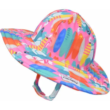 Flap Happy- UPF 50 Swim Hat (Pink Beach Boards)