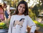 Load image into Gallery viewer, Feather 4 Arrow - Camille Horse Sweater: Oatmeal (2t-8)